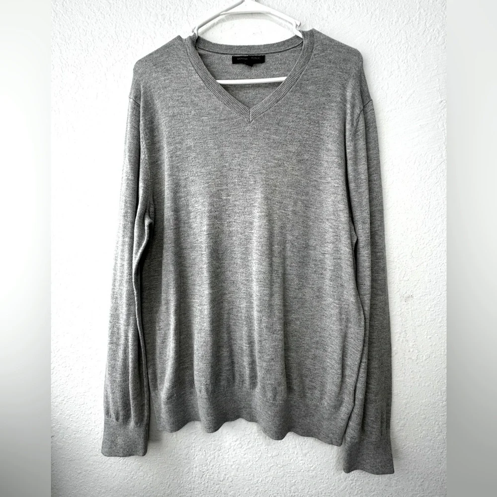 BANANA REPUBLIC Sweater Men Large L Cotton&Viscosa Pullover Light Gray Jersey